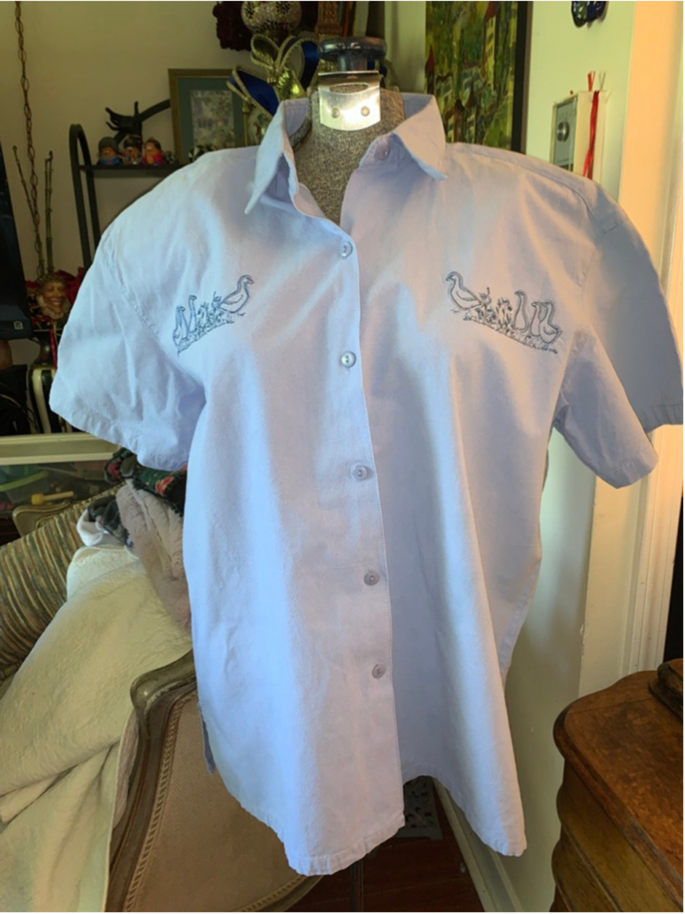 Women's SNAP Light Blue Button Down Shirt with Duck Embroidery, XL